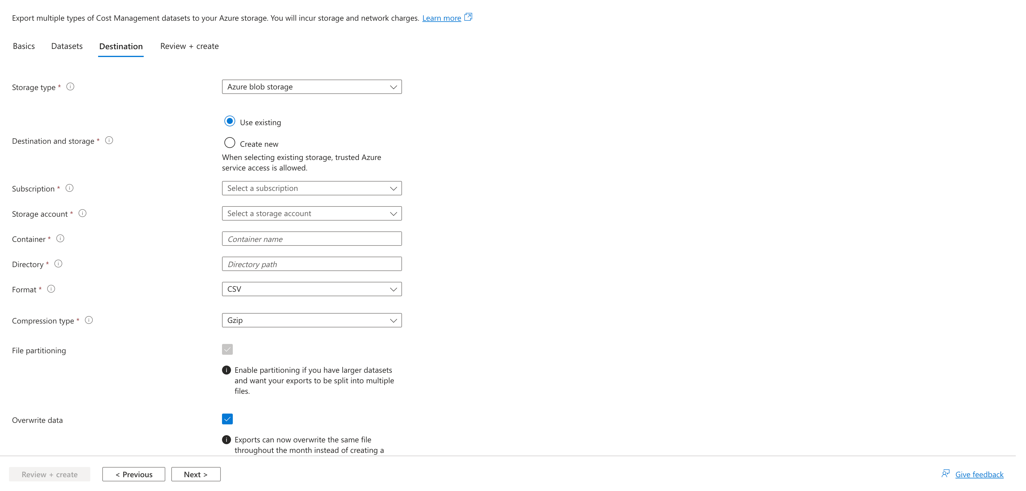 Azure Export Destination