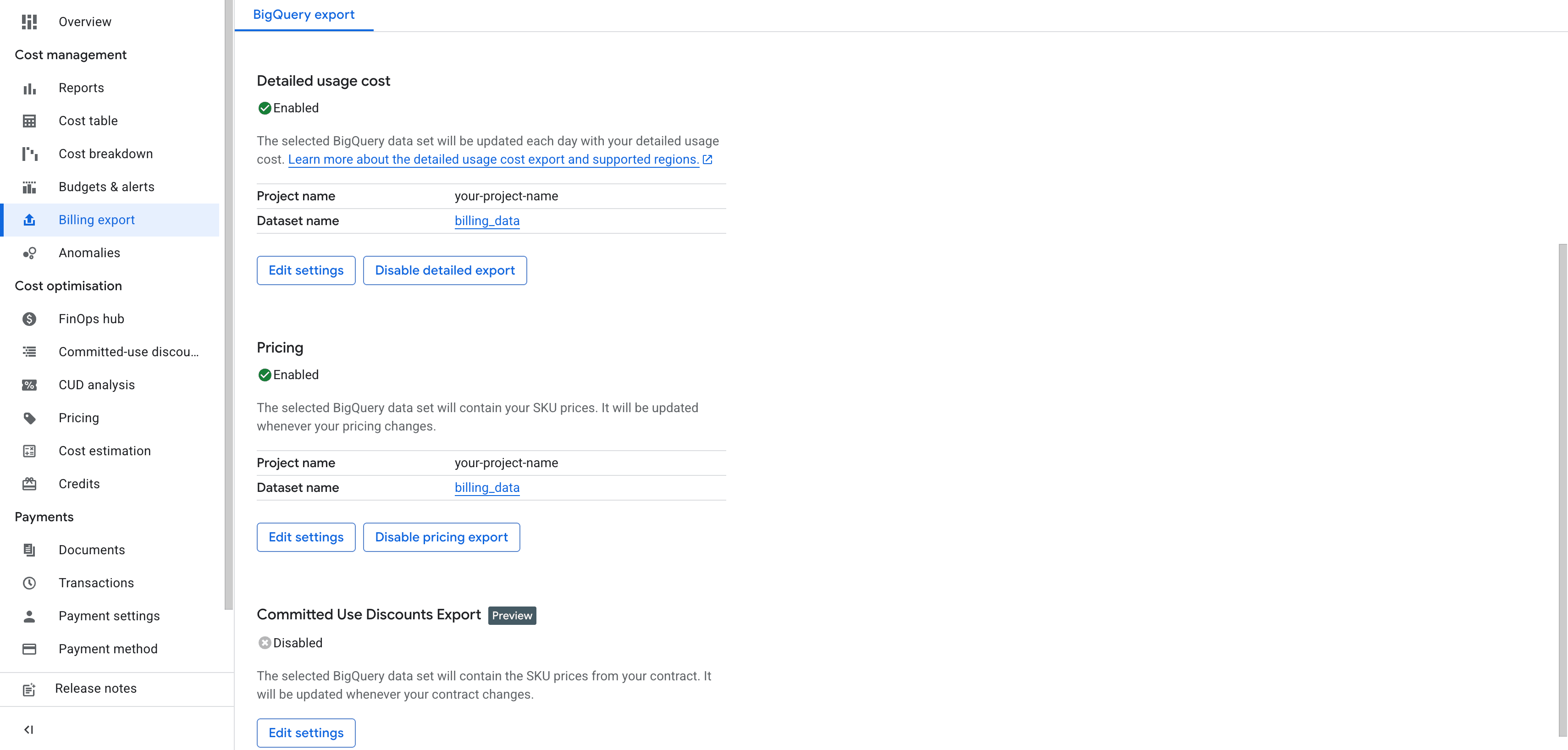 GCP BigQuery Billing Export