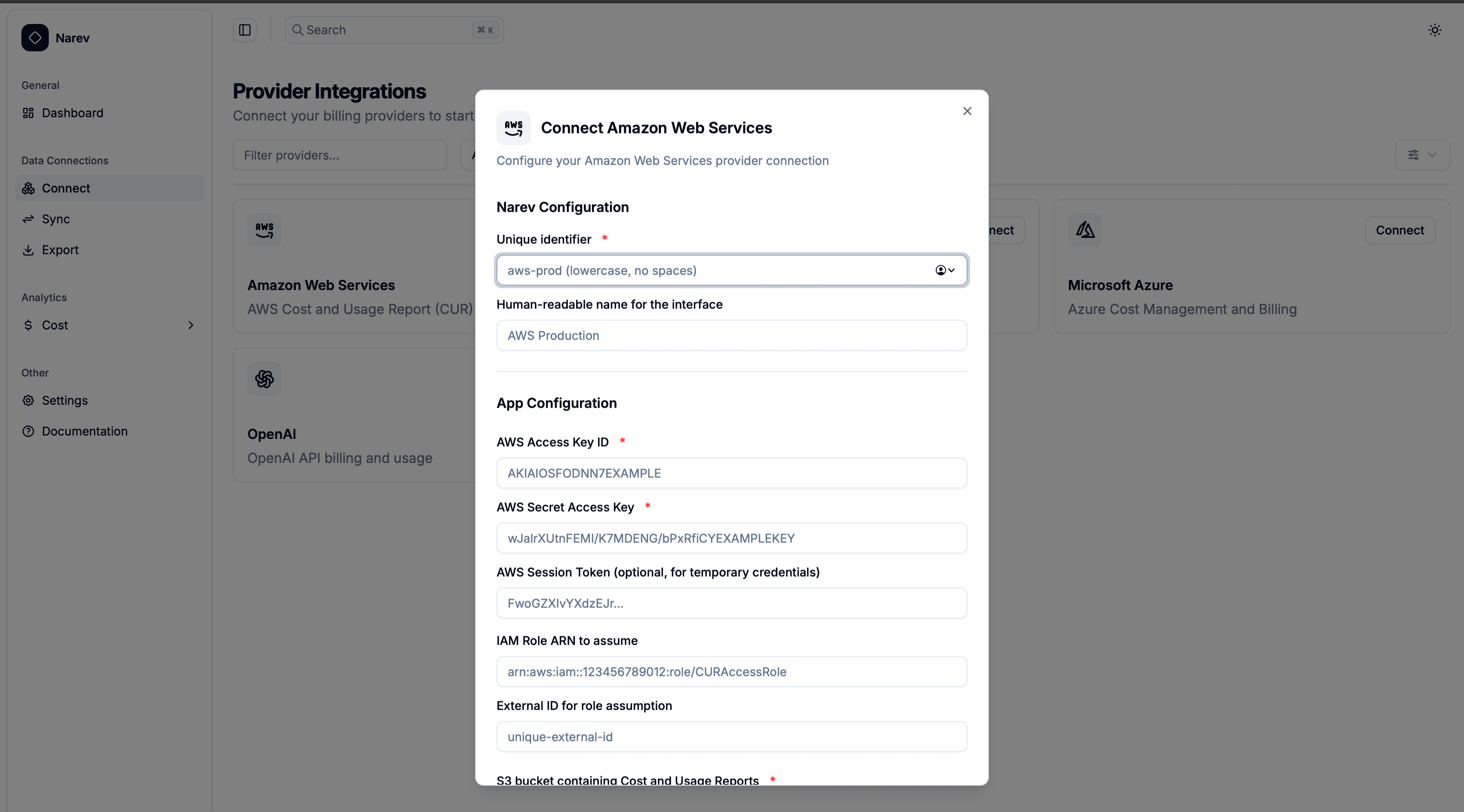 NarevAI AWS Provider Dialog