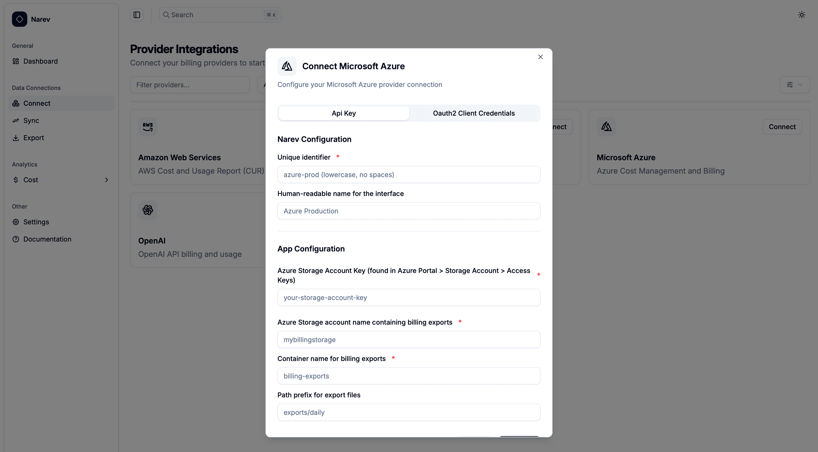 NarevAI Azure Provider Dialog