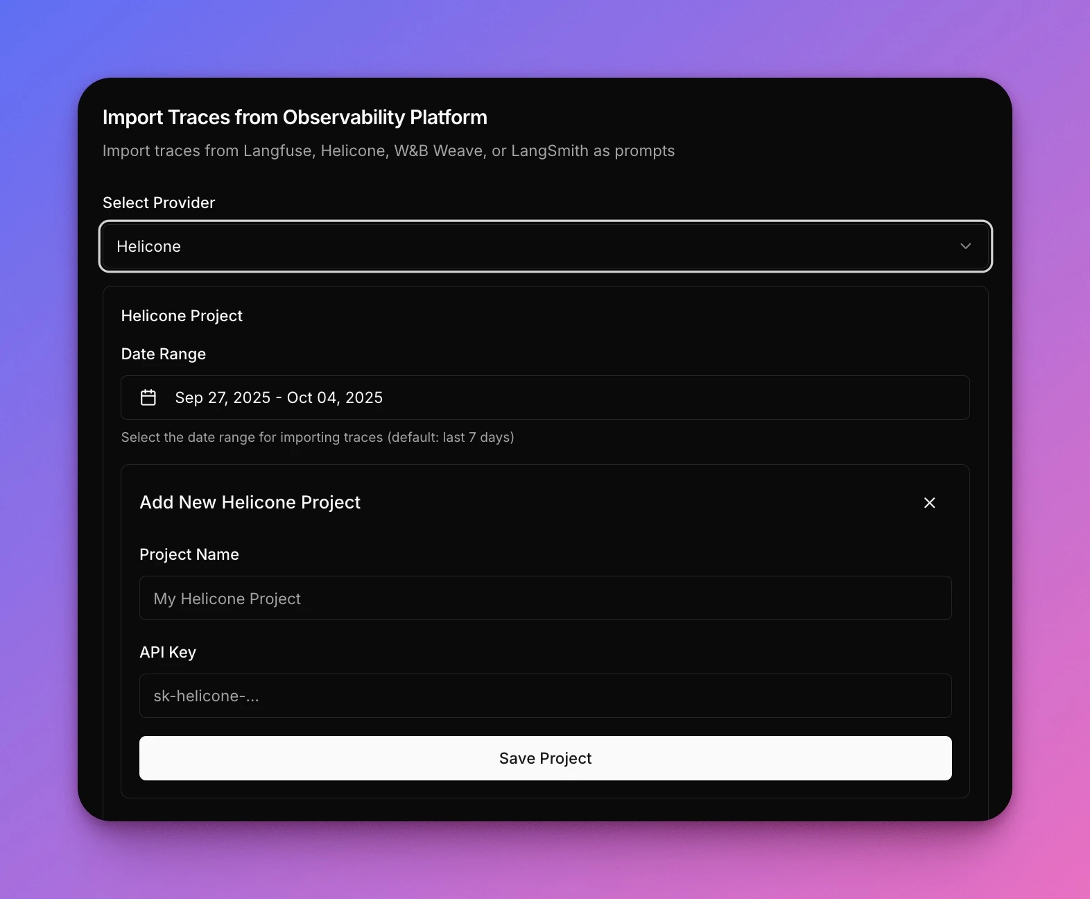 Import traces from Helicone interface