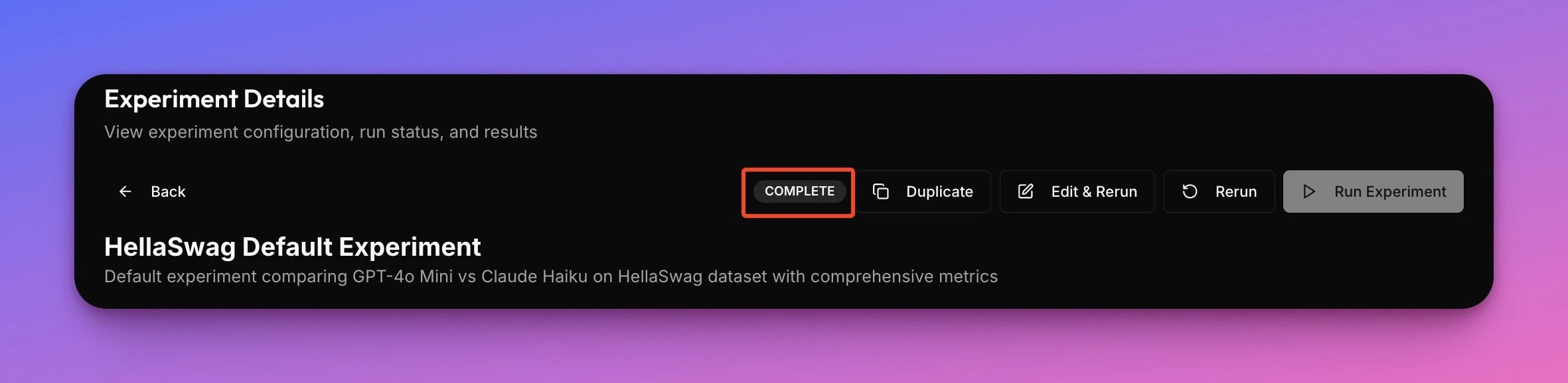 Experiment Completed