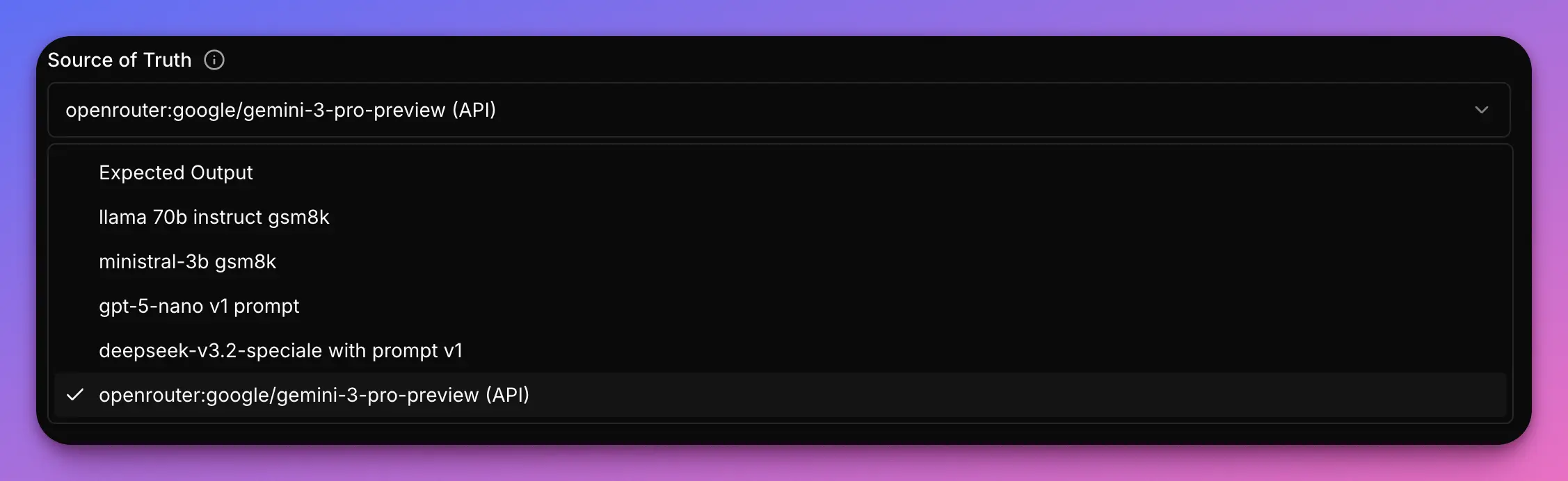 Screen capture of the UI allowing selection of the variant defined as the source of truth