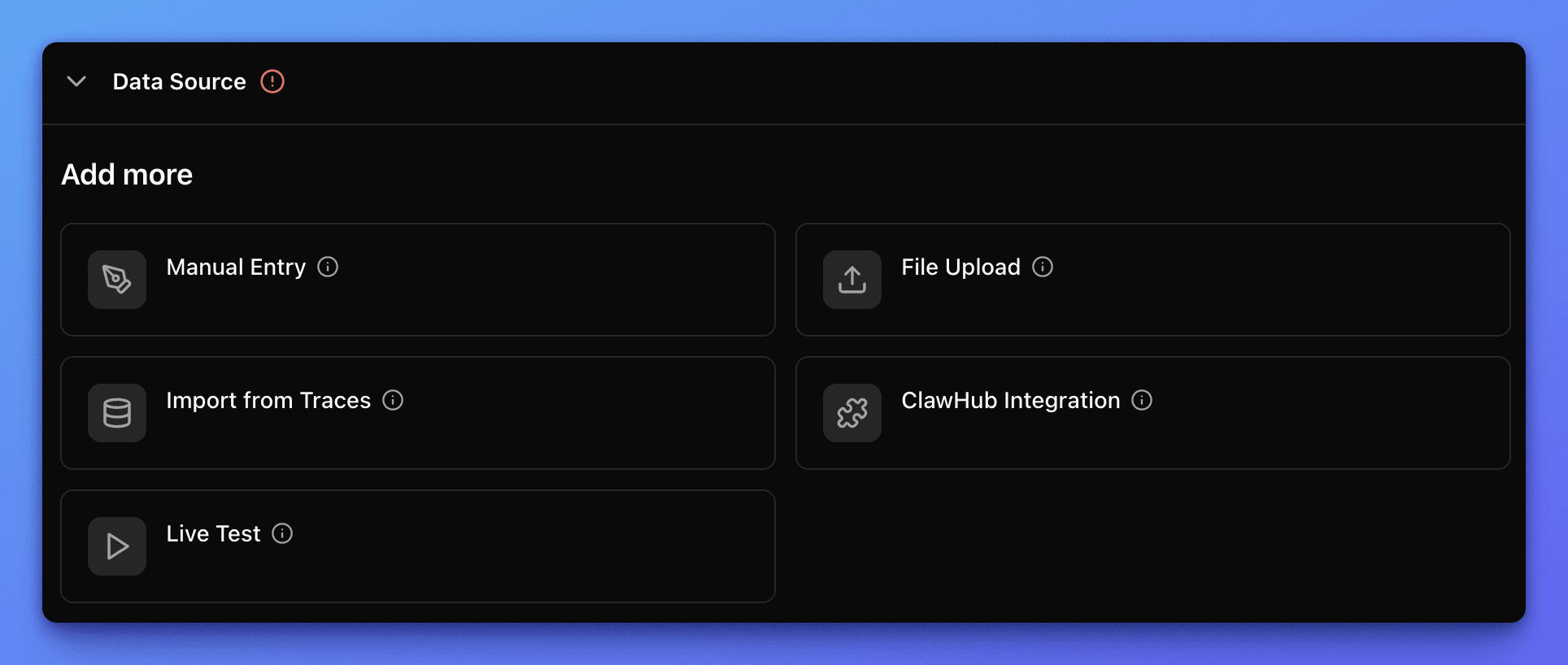 Narev Platform view of the data source choice