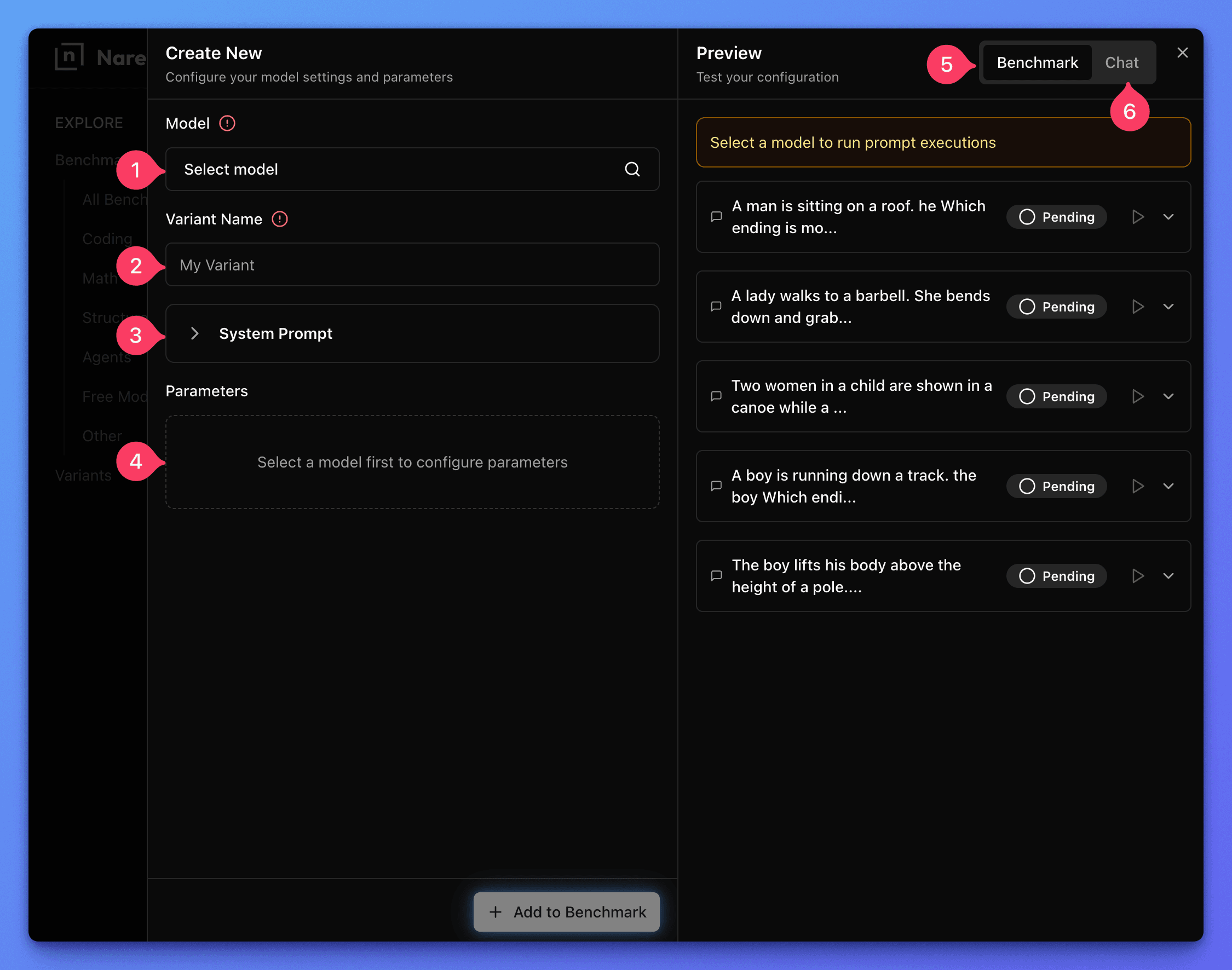 View of the variant selection sheet with annotated places in the UI