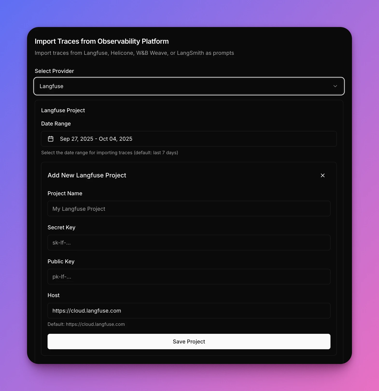 Import traces from Langfuse interface