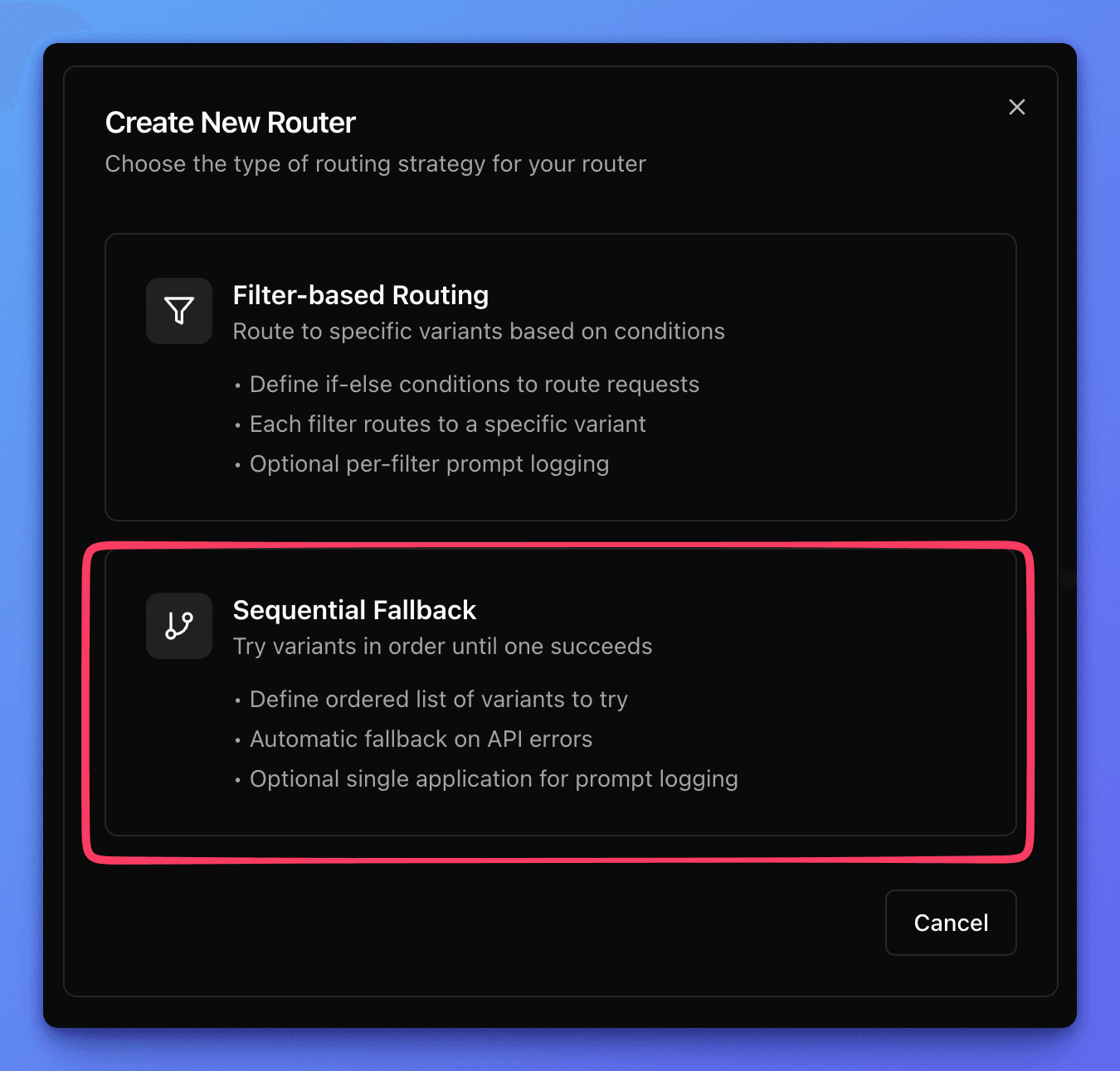 Narev platform dialog with sequential fallback highlighted