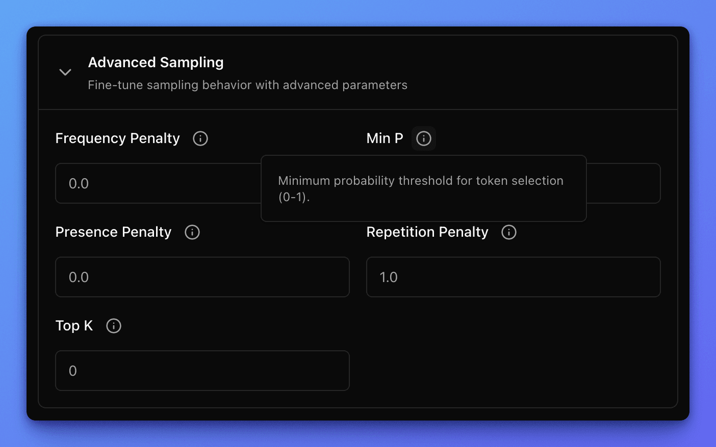 Narev platform Parameters input