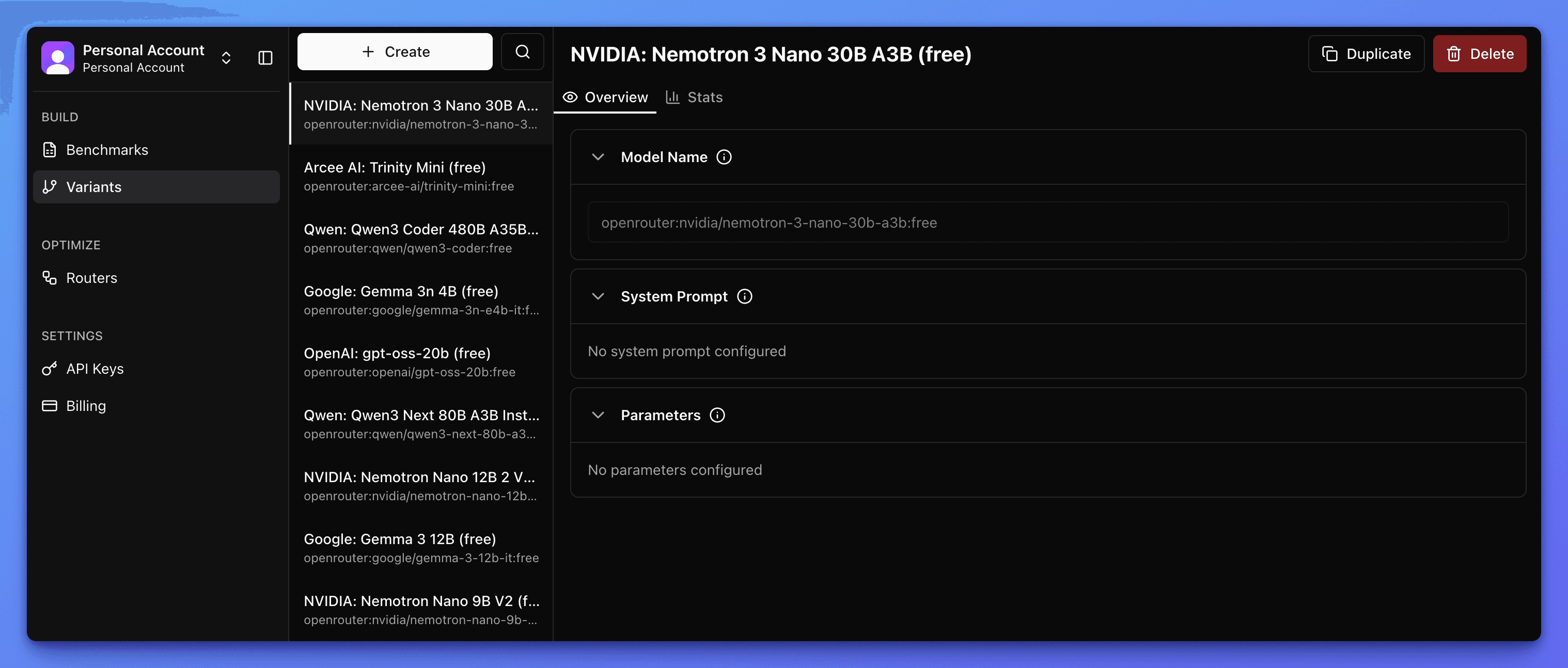 Narev platform Variant section