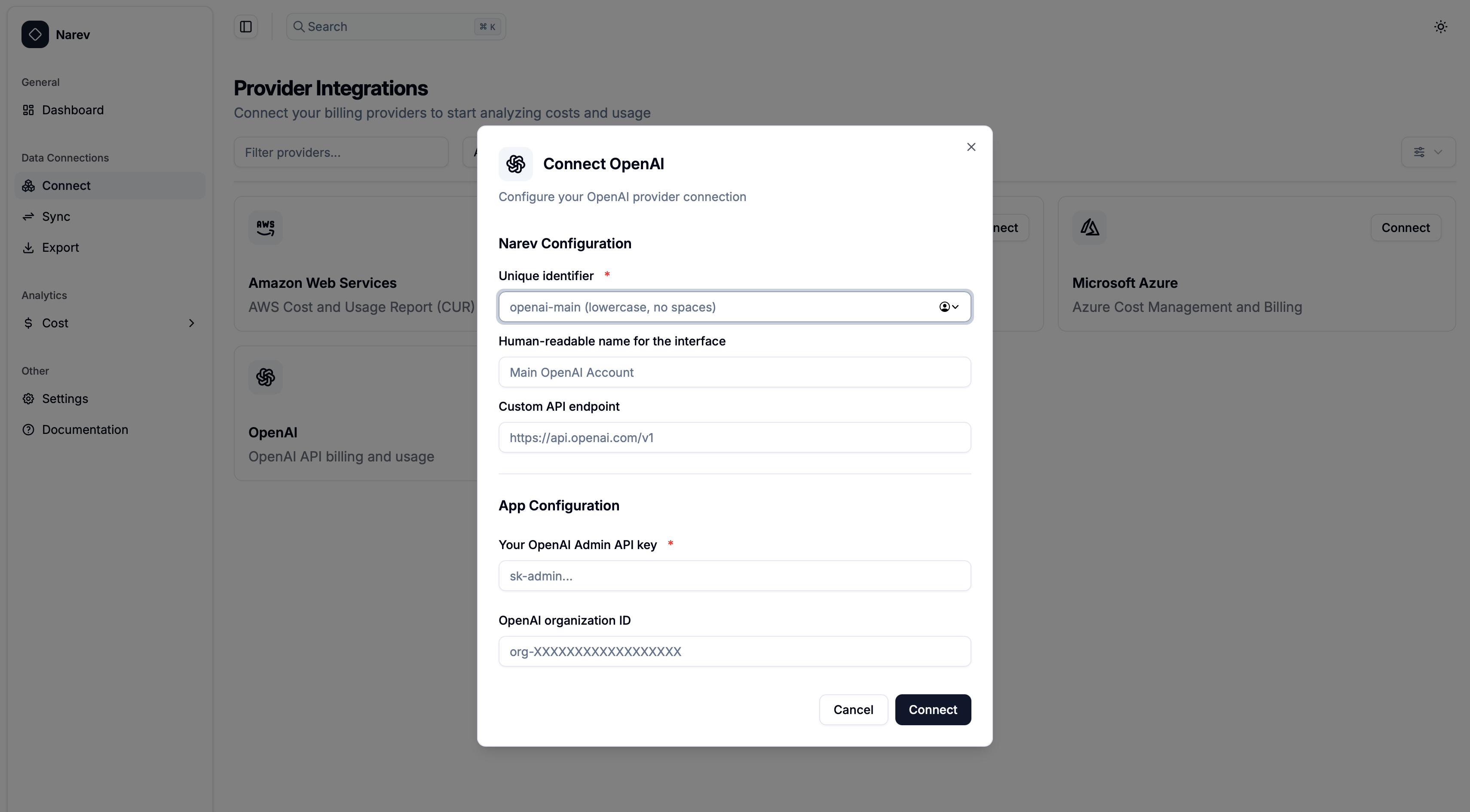 NarevAI OpenAI Provider Dialog